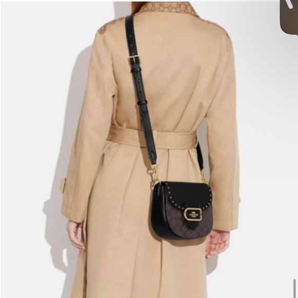 Coach CE567 Morgan Saddle Bag In Colorblock Brown & Black Gold Rivets - NWOT - Picture 2 of 14